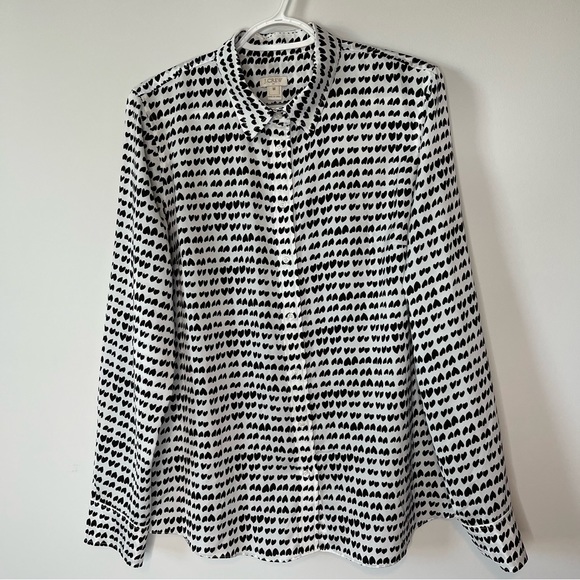 J Crew Heart Print Long Sleeve Blouse Size Medium - Picture 4 of 10